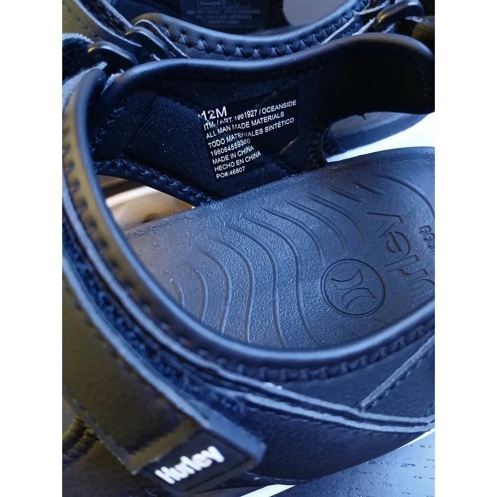 Hurley Oceanside Mens Sport Sandals Black White Strappy Hook and Loop Size 12M